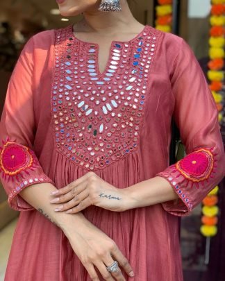 Mirror work Anarkali Kurta With Pant And Dupatta
