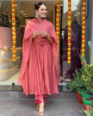 Mirror work Anarkali Kurta With Pant And Dupatta