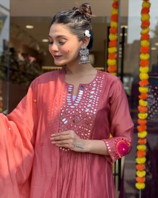 Mirror work Anarkali Kurta With Pant And Dupatta