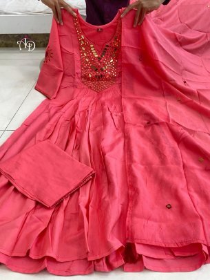 Mirror work Anarkali Kurta With Pant And Dupatta