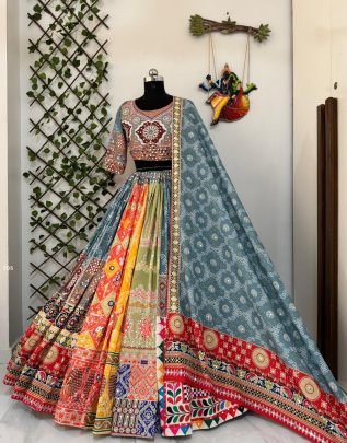 Mirror Work Navratri Colourfull Printed lehenga