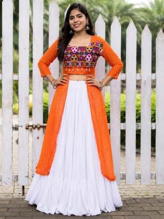 Mirror  Work Orange Colour Navratri Lehenga