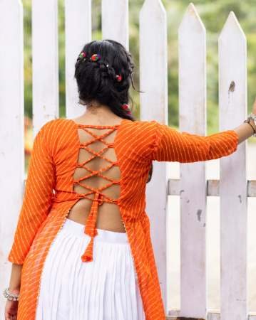 Mirror  Work Orange Colour Navratri Lehenga
