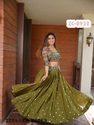 Modelling Mehendi Green Georgette Lehenga Choli With Jacket