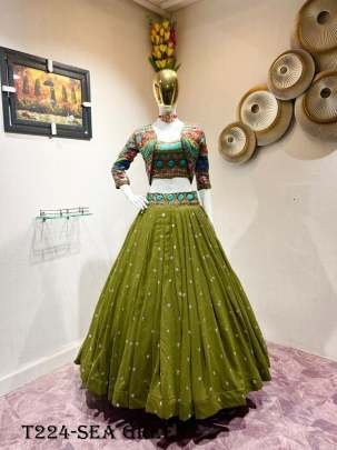 Modelling Mehendi Green Georgette Lehenga Choli With Jacket