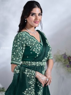 Mohmanthan 24600 New Ready to wear Green Saree By Mahotsav