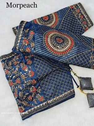 Morpeach Color Copper Jari Heavy Embroidery Milan Silk  designer Ready made Blouse
