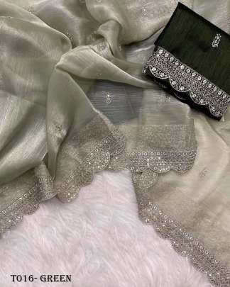 Most Beautiful Burburry Sequins Work Silk Green saree
