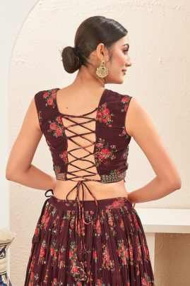 Mukaish Embroidered Work Brown Georgette Lehenga Choli