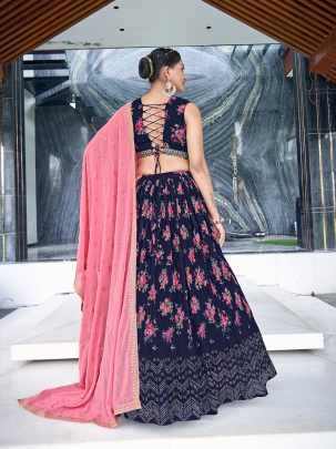 Mukaish Embroidered Work Navy Blue Georgette Lehenga Choli
