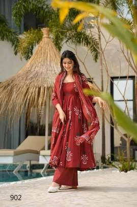 Mul Cotton Maroon Palazzo Set With Trendy Digital Prints