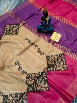 Multi Color Screen Printed Original Tussar Ghichha Silk Saree