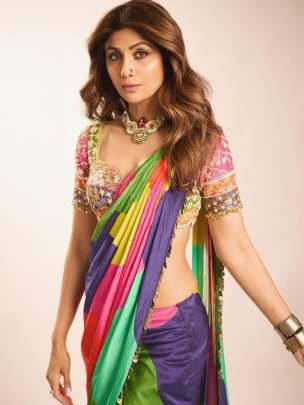 Multi Color Shilpa Shetty Wear Japan Satin Silk Bollywood Saree