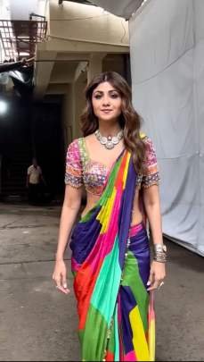 Multi Color Shilpa Shetty Wear Japan Satin Silk Bollywood Saree