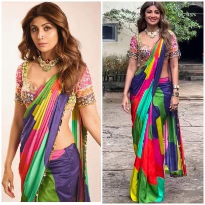 Multi Color Shilpa Shetty Wear Japan Satin Silk Bollywood Saree