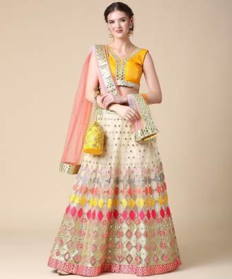 Multi Colored Butterfly Net Mirror Work Lehenga Choli