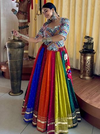 Multi Colour Navratri Lehenga With Beautiful Real Mirror Work Blouse
