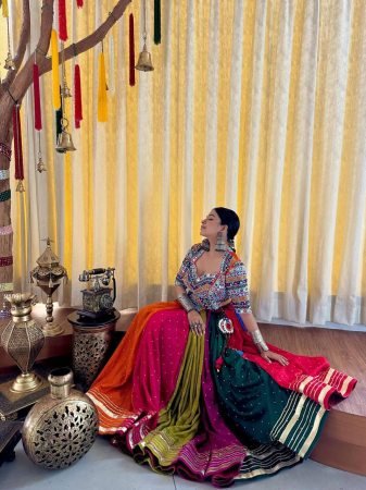 Multi Colour Navratri Lehenga With Beautiful Real Mirror Work Blouse