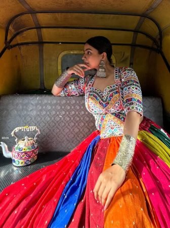 Multi Colour Navratri Lehenga With Beautiful Real Mirror Work Blouse