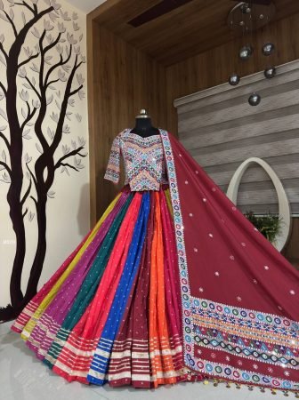 Multi Colour Navratri Lehenga With Beautiful Real Mirror Work Blouse