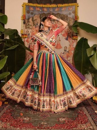 Multi Colour Navratri Special Muslin Cotton Lehenga Choli