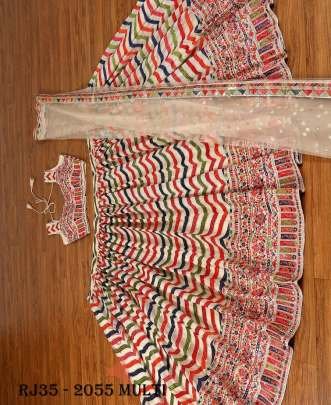Multi Coloured Leheriya Print Sequence And Mirror Work Designer Lehenga Choli