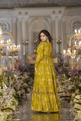 Multi Mehndi 3 piece Koti Style Digital Print Indo Western Suit by Fab Funda