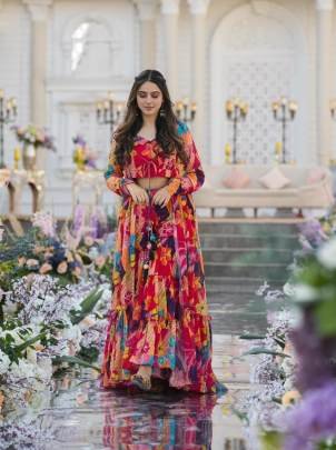 Multi Pink 3 piece Koti Style Digital Print Indo Western Suit by Fab Funda