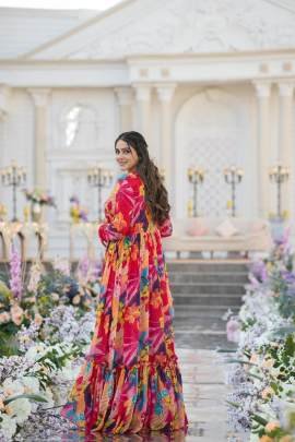 Multi Pink 3 piece Koti Style Digital Print Indo Western Suit by Fab Funda