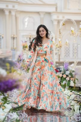 Multi White 3 piece Koti Style Digital Print Indo Western Suit by Fab Funda