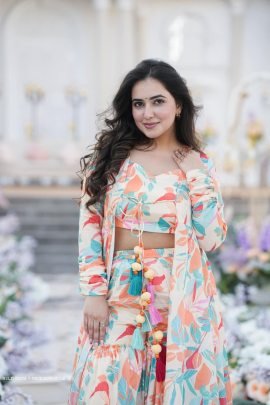 Multi White 3 piece Koti Style Digital Print Indo Western Suit by Fab Funda