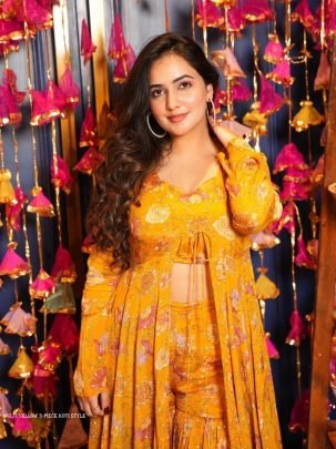 Multi Yellow 3 piece Koti Style Digital Print Indo Western Suit by Fab Funda