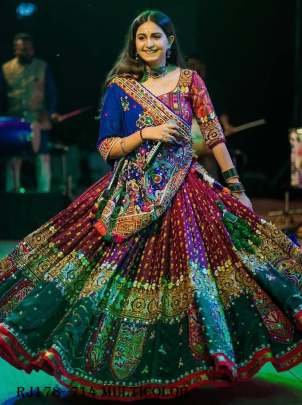 Multicolor butter silk Kinjal Dave Special  navratri lehenga choli
