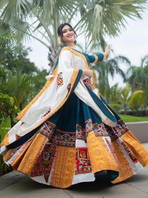 Muslin Cotton Semi Stitched Blue Navratri Choli