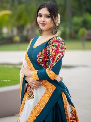 Muslin Cotton Semi Stitched Blue Navratri Choli