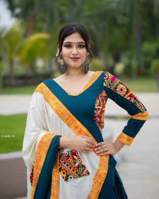 Muslin Cotton Semi Stitched Blue Navratri Choli