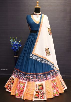 Muslin Cotton Semi Stitched Blue Navratri Choli