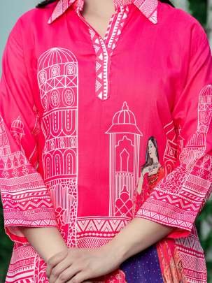 Muslin Silk Abstract Printed Pink Co ord Set