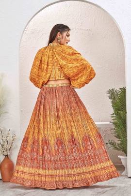 Mustard color Silk Blend Crushed Readymade Lehenga Choli