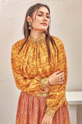 Mustard color Silk Blend Crushed Readymade Lehenga Choli