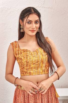 Mustard color Silk Blend Crushed Readymade Lehenga Choli