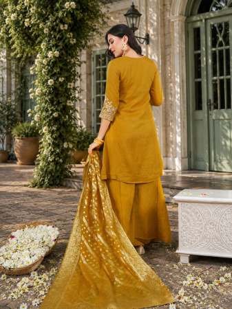 Mustard Colour Embroidered Kurti Pant Dupatta