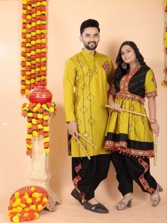 Mustard Gamthi Work Navratri Special Couple Outfit