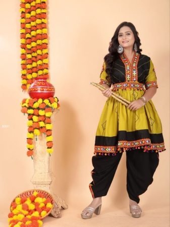 Mustard Gamthi Work Navratri Special Couple Outfit