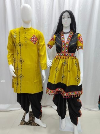 Mustard Gamthi Work Navratri Special Couple Outfit