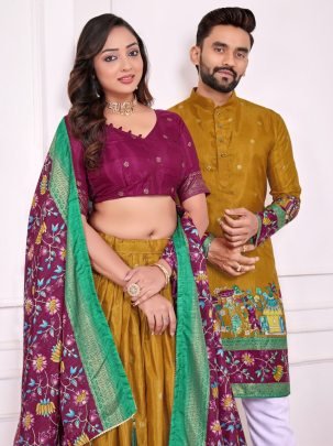 Mustard & Wine Patola Print Couple Set