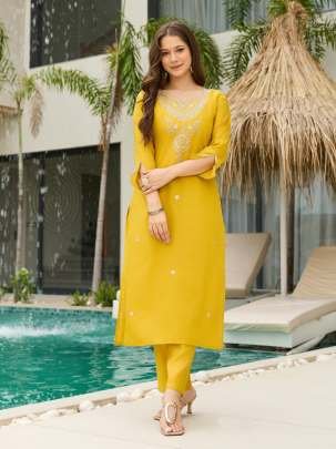 Mustard Yellow Embroidered Kurti with Floral Dupatta