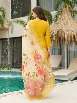 Mustard Yellow Embroidered Kurti with Floral Dupatta