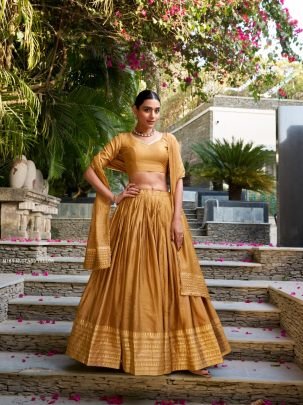 Mustard Yellow Festive Wear Lehenga Choli Set for Wedding   Parties