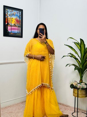 Mustard Yellow Kaftan Set With Kaudi Accents